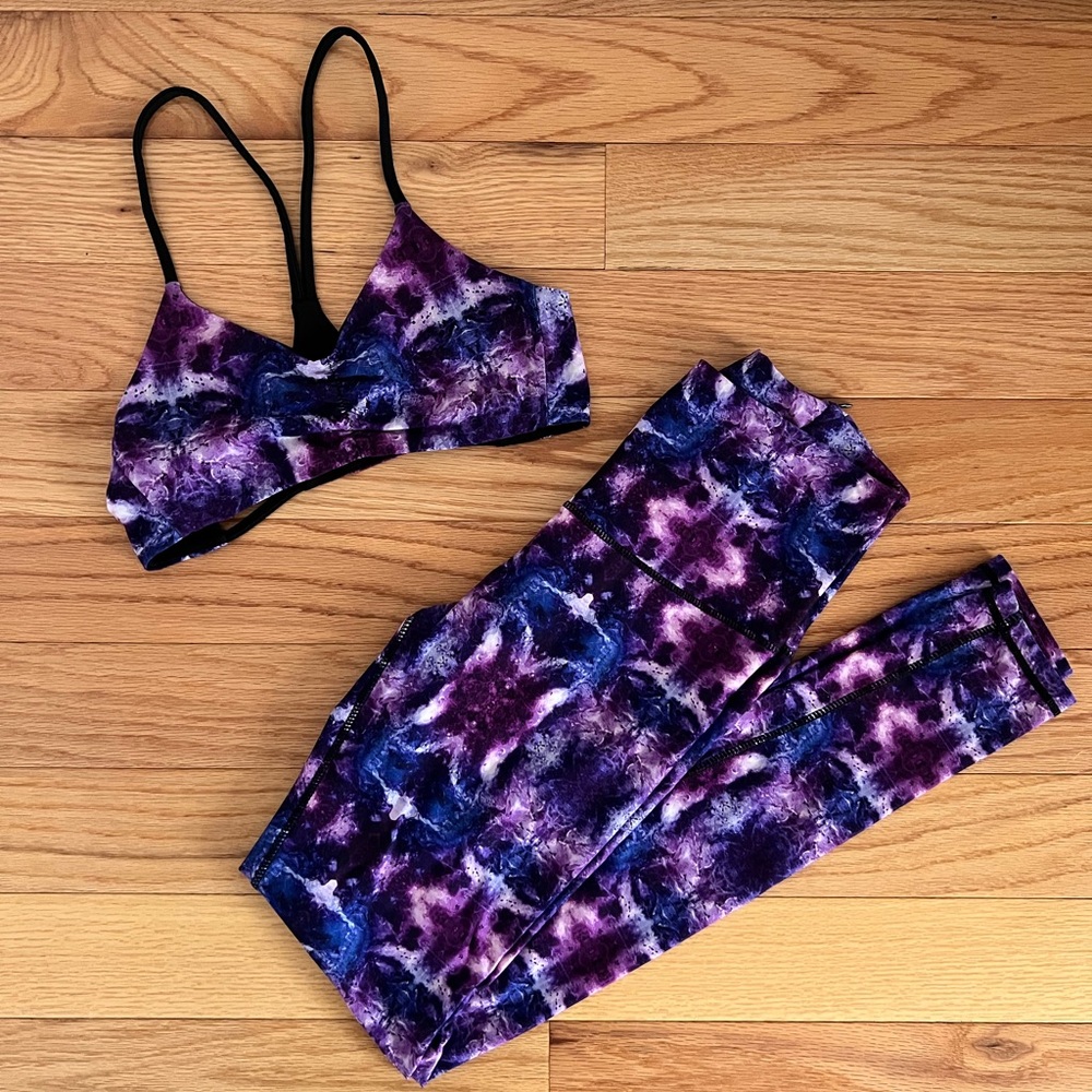 Watercat Purple and Blue Tie-Dye Work Out Active Yoga Leggings & Top Set